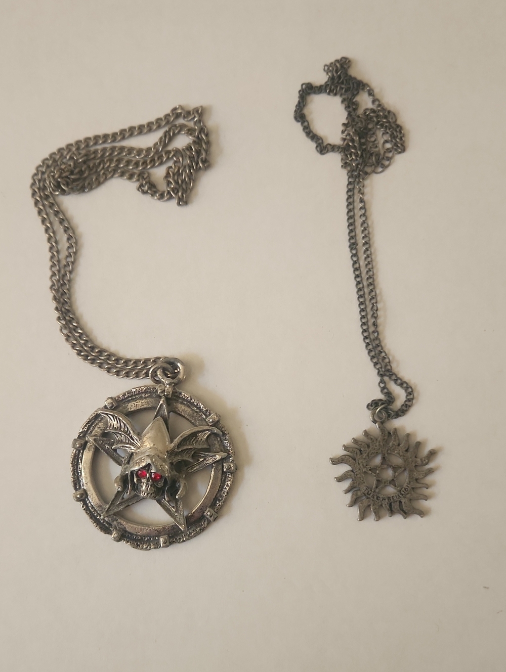 Men's Pewter Star Pendant Necklace with Red Accent Gem